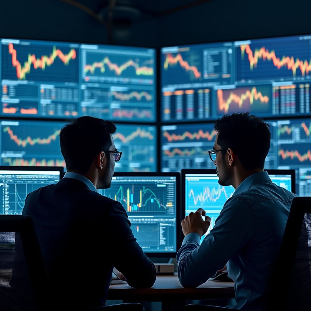 Equipo de investigación analizando datos financieros